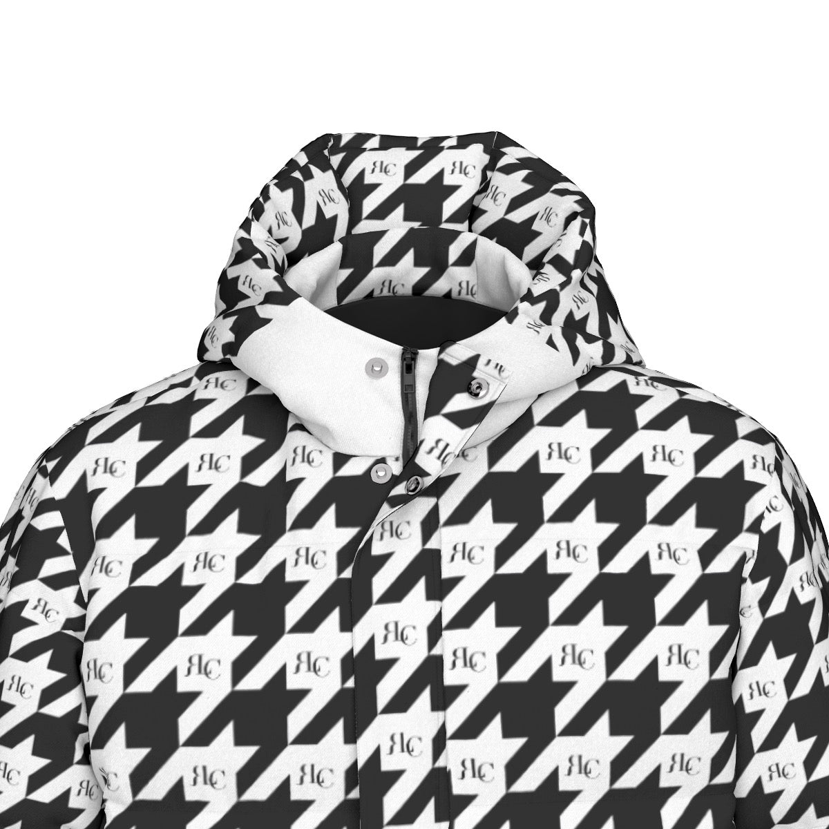 RLC Logo Houndstooth Print Windproof Puff Jacket - Respectez Le Code