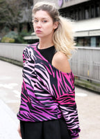Le Tigre Violet Off-Shoulder Sweatshirt - Respectez Le Code