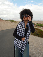 RLC Houndstooth Print Warm Fringed Scarf - Respectez Le Code