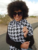 RLC Houndstooth Print Warm Fringed Scarf - Respectez Le Code