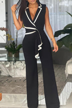 Carefree Confident V-Neck Front Tie Jumpsuit - Respectez Le Code
