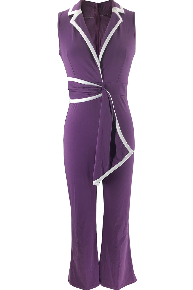 Carefree Confident V-Neck Front Tie Jumpsuit - Respectez Le Code