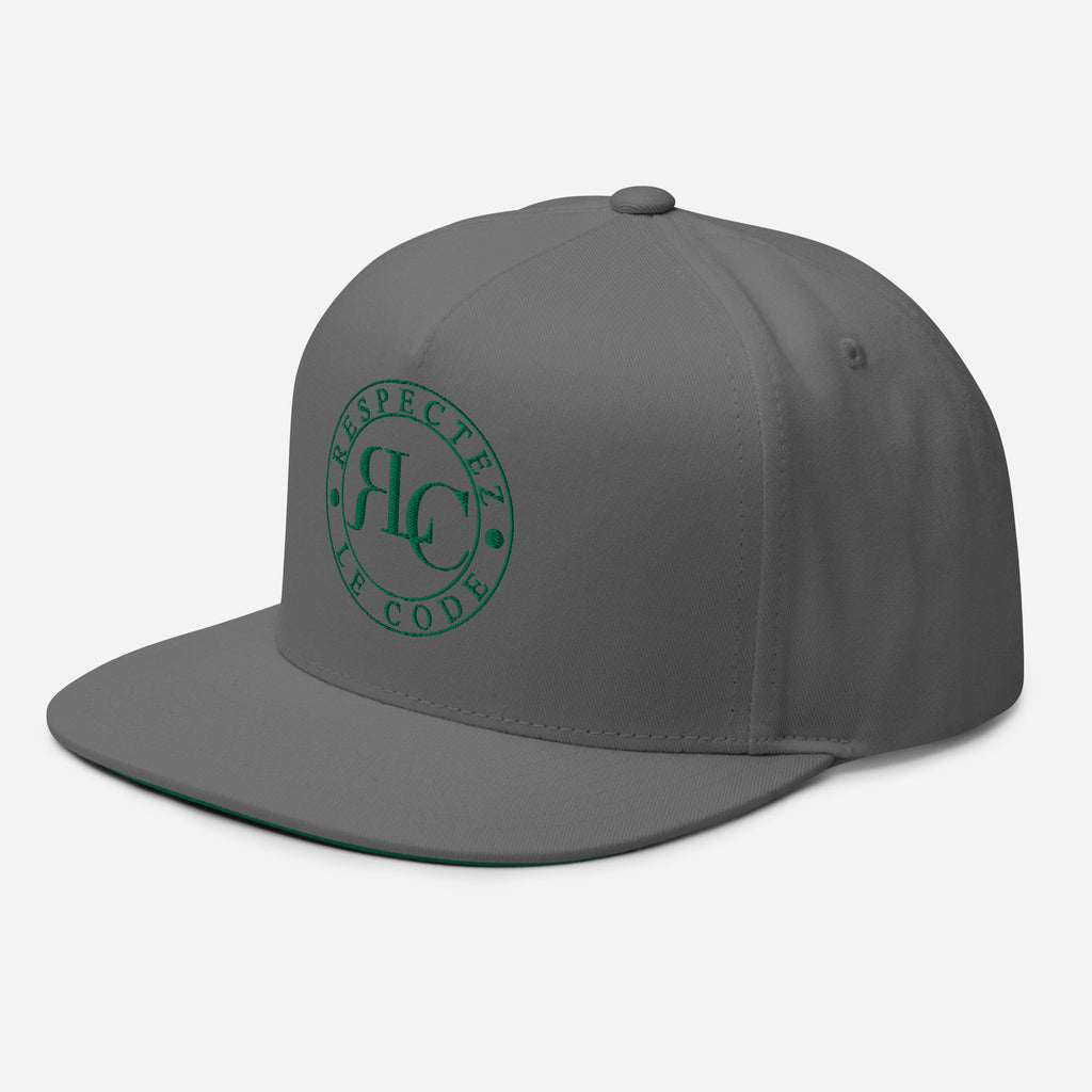 RLC Logo Money Green Embroidered Flat Bill Baseball Cap - Respectez Le Code