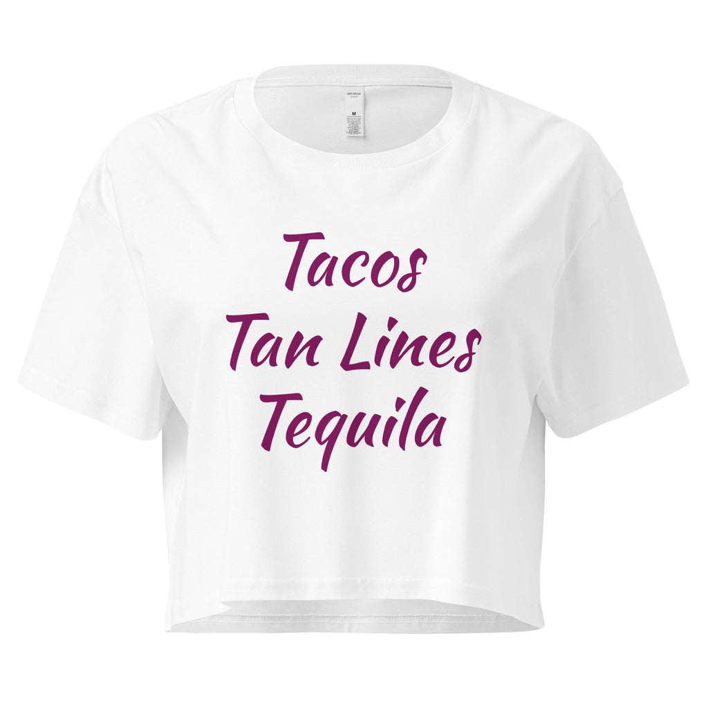 Tropical Trio Women’s Crop Top: Tacos Tan Lines Tequila - Respectez Le Code